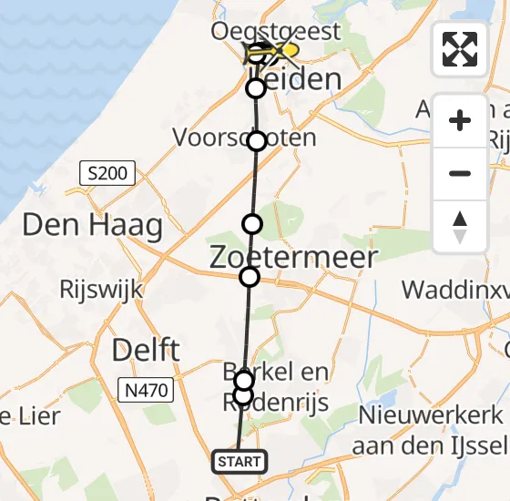 Vlucht Traumahelikopter PH-HVB van Rotterdam The Hague Airport naar Oegstgeest op dinsdag 15 oktober 2024 17:35