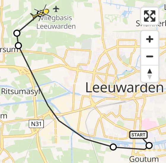 Vlucht Ambulancehelikopter PH-OOP van Leeuwarden naar Vliegbasis Leeuwarden op dinsdag 15 oktober 2024 18:11