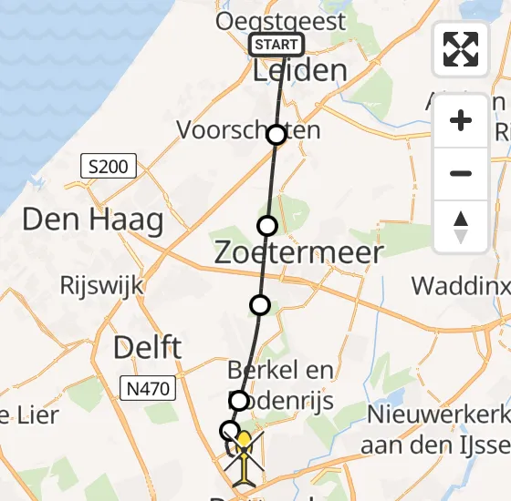 Vlucht Traumahelikopter PH-HVB van Leiden naar Rotterdam The Hague Airport op dinsdag 15 oktober 2024 18:20