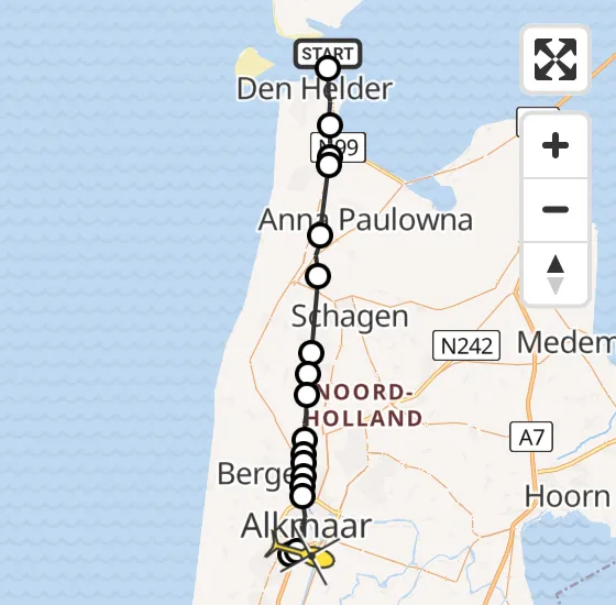 Vlucht Ambulancehelikopter PH-OOP van Den Hoorn naar Alkmaar op dinsdag 15 oktober 2024 20:53