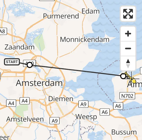 Vlucht Traumahelikopter PH-LLN van Amsterdam Heliport naar Almere op dinsdag 15 oktober 2024 21:44