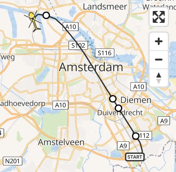 Vlucht Traumahelikopter PH-LLN van Academisch Medisch Centrum (AMC) naar Amsterdam Heliport op dinsdag 15 oktober 2024 22:42