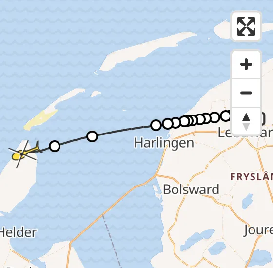 Vlucht Ambulancehelikopter PH-OOP van Vliegbasis Leeuwarden naar De Cocksdorp op dinsdag 15 oktober 2024 22:57