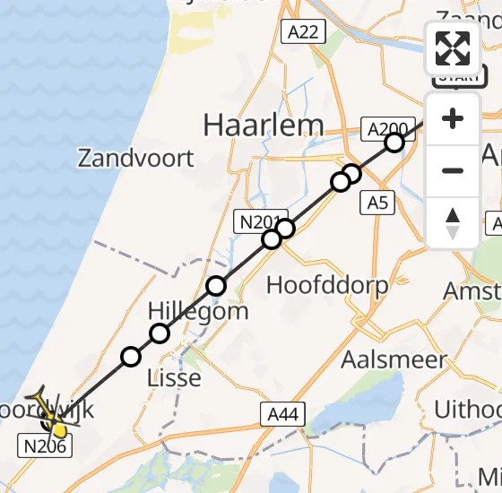 Vlucht Traumahelikopter PH-LLN van Amsterdam Heliport naar Noordwijk op woensdag 16 oktober 2024 0:56