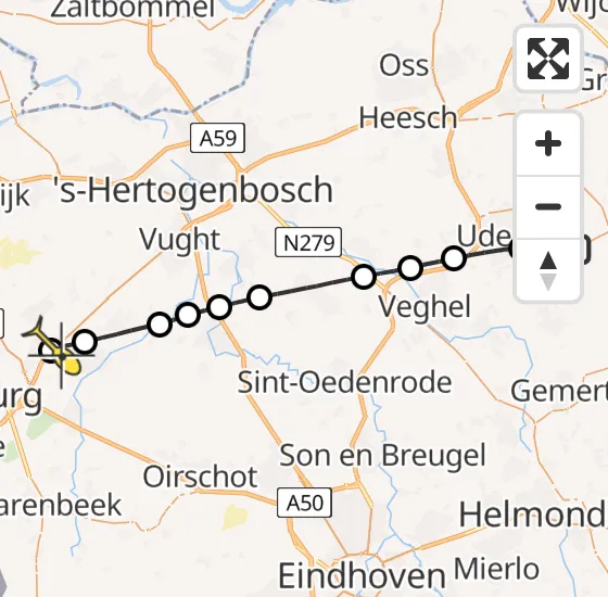 Vlucht Traumahelikopter PH-MAA van Vliegbasis Volkel naar Oisterwijk op woensdag 16 oktober 2024 7:41