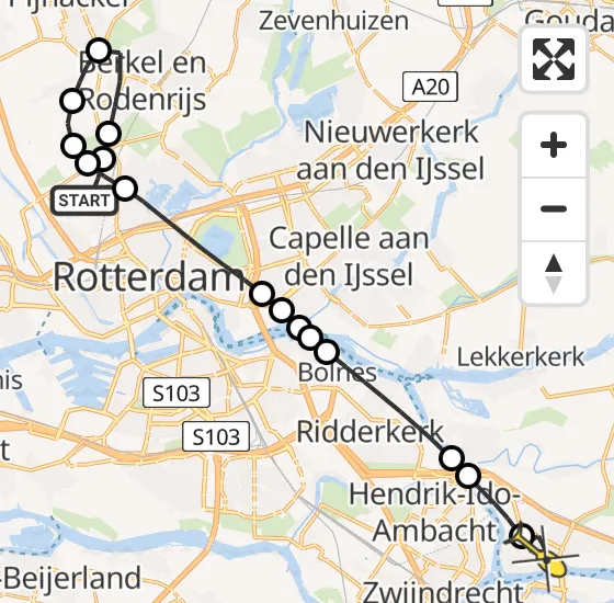 Vlucht Traumahelikopter PH-HVB van Rotterdam The Hague Airport naar Papendrecht op woensdag 16 oktober 2024 11:26