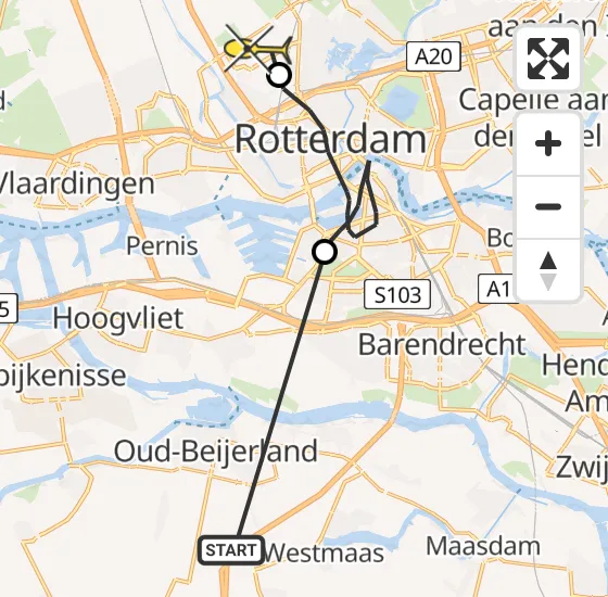 Vlucht Politiehelikopter PH-PXE van Westmaas naar Rotterdam The Hague Airport op woensdag 16 oktober 2024 11:32