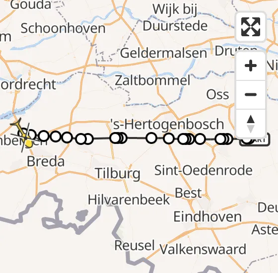 Vlucht Traumahelikopter PH-MAA van Vliegbasis Volkel naar Zevenbergschen Hoek op woensdag 16 oktober 2024 13:24