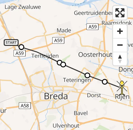 Vlucht Traumahelikopter PH-MAA van Zevenbergschen Hoek naar Rijen op woensdag 16 oktober 2024 13:59