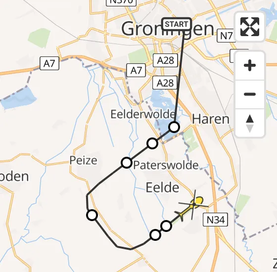 Vlucht Traumahelikopter PH-TTR van Universitair Medisch Centrum Groningen naar Groningen Airport Eelde op woensdag 16 oktober 2024 14:28