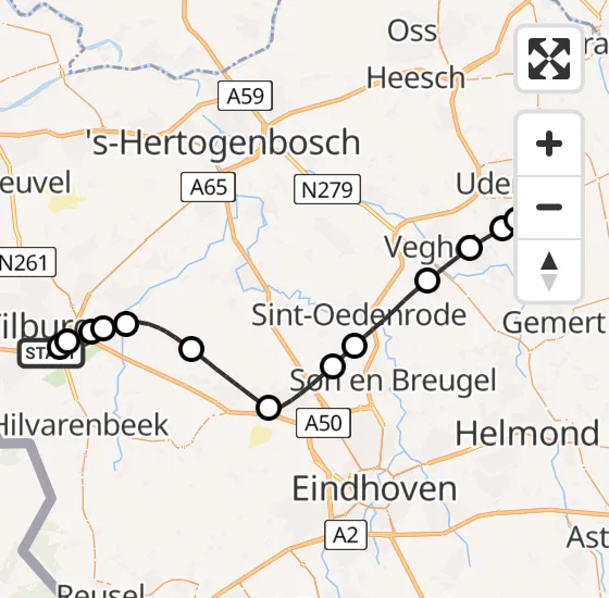 Vlucht Traumahelikopter PH-MAA van Tilburg naar Vliegbasis Volkel op woensdag 16 oktober 2024 14:33