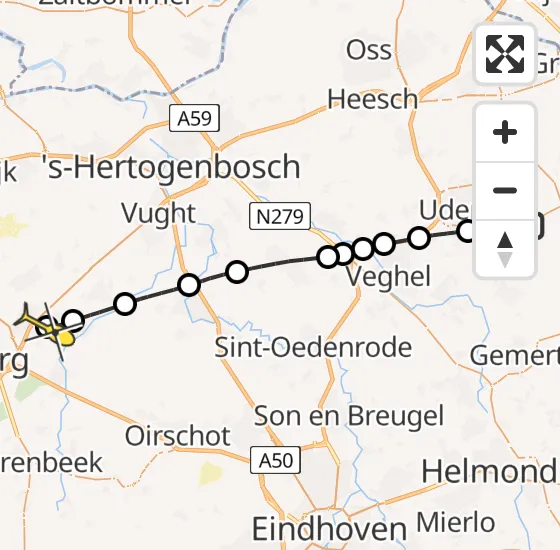 Vlucht Traumahelikopter PH-MAA van Vliegbasis Volkel naar Heukelom op woensdag 16 oktober 2024 15:23