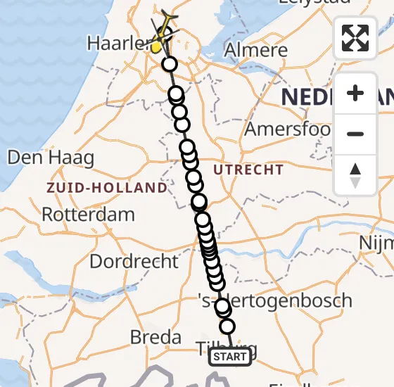 Vlucht Traumahelikopter PH-LLN van Tilburg naar Amsterdam Heliport op woensdag 16 oktober 2024 15:38