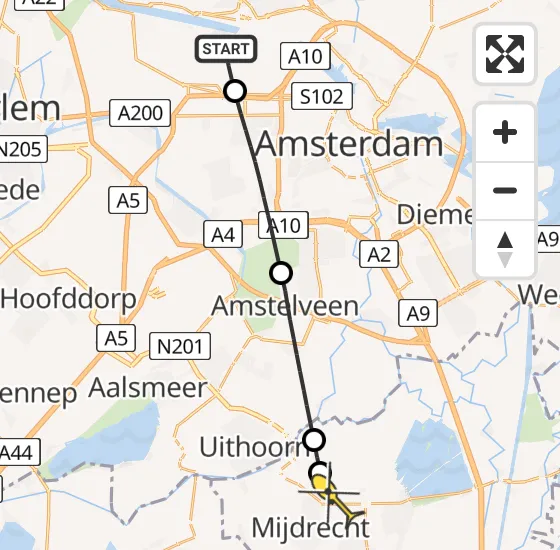 Vlucht Traumahelikopter PH-LLN van Amsterdam Heliport naar Mijdrecht op woensdag 16 oktober 2024 16:38