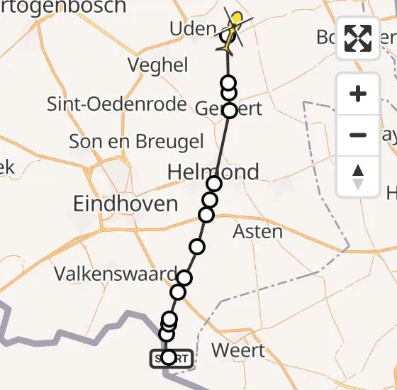 Vlucht Traumahelikopter PH-MAA van Budel-Dorplein naar Vliegbasis Volkel op woensdag 16 oktober 2024 16:40