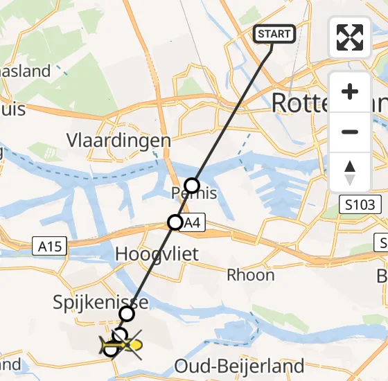 Vlucht Traumahelikopter PH-HVB van Rotterdam The Hague Airport naar Spijkenisse op woensdag 16 oktober 2024 16:48