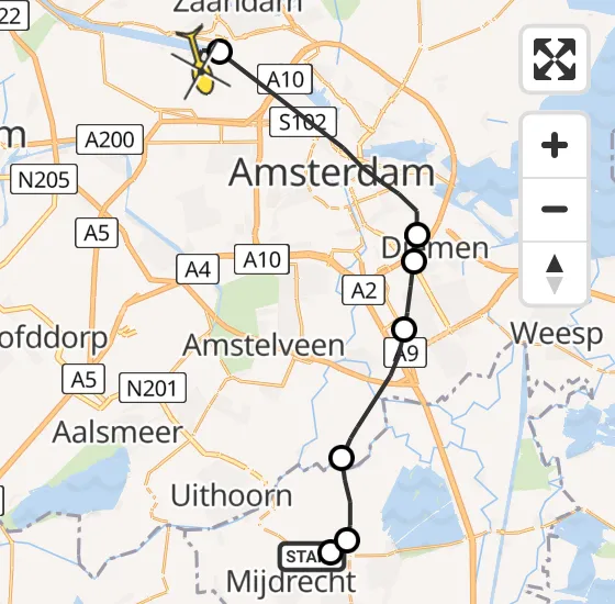 Vlucht Traumahelikopter PH-LLN van Mijdrecht naar Amsterdam Heliport op woensdag 16 oktober 2024 17:08