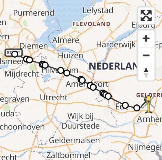 Vlucht Politiehelikopter PH-PXX van Schiphol naar Vliegbasis Deelen op woensdag 16 oktober 2024 19:06