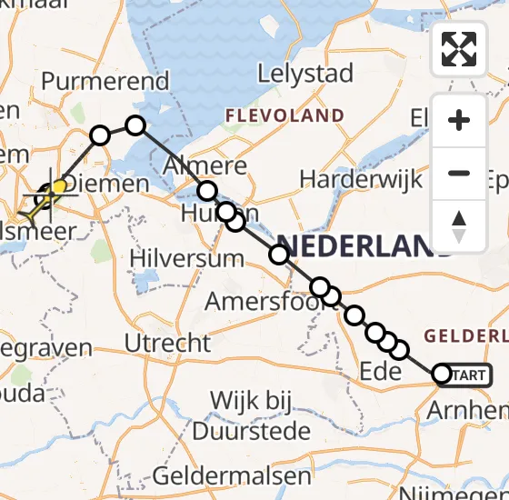 Vlucht Politiehelikopter PH-PXX van Arnhem naar Schiphol op woensdag 16 oktober 2024 20:33