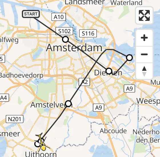 Vlucht Traumahelikopter PH-LLN van Amsterdam Heliport naar Amstelveen op woensdag 16 oktober 2024 21:35