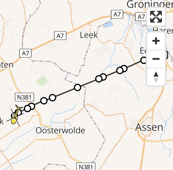 Vlucht Traumahelikopter PH-TTR van Groningen Airport Eelde naar Hemrik op donderdag 17 oktober 2024 1:47