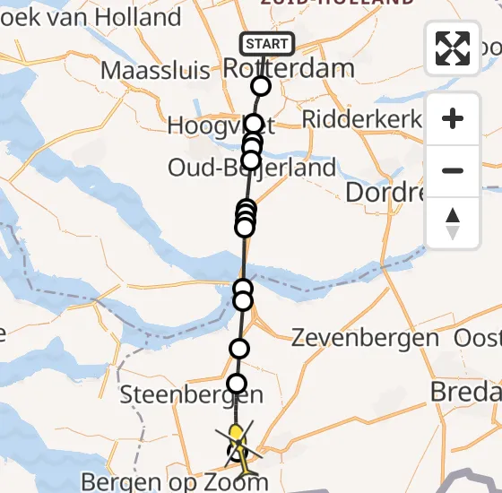 Vlucht Traumahelikopter PH-HVB van Rotterdam The Hague Airport naar Wouw op donderdag 17 oktober 2024 2:18