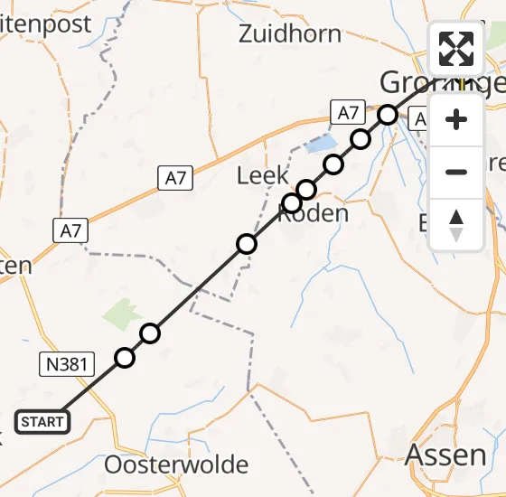 Vlucht Traumahelikopter PH-TTR van Hoornsterzwaag naar Universitair Medisch Centrum Groningen op donderdag 17 oktober 2024 2:29