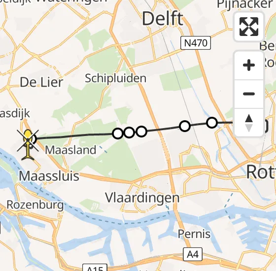 Vlucht Traumahelikopter PH-HVB van Rotterdam The Hague Airport naar Maassluis op donderdag 17 oktober 2024 7:56