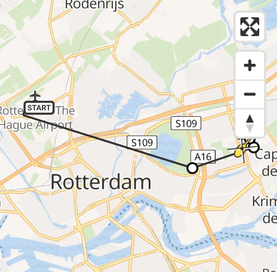 Vlucht Traumahelikopter PH-HVB van Rotterdam The Hague Airport naar Rotterdam op donderdag 17 oktober 2024 10:32