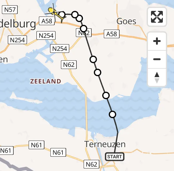 Vlucht Kustwachthelikopter PH-NCG van Terneuzen naar Vliegveld Midden-Zeeland op donderdag 17 oktober 2024 10:52