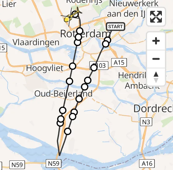 Vlucht Traumahelikopter PH-HVB van Rotterdam naar Rotterdam The Hague Airport op donderdag 17 oktober 2024 11:20