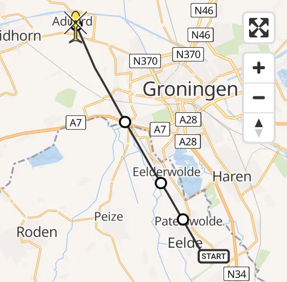 Vlucht Traumahelikopter PH-TTR van Groningen Airport Eelde naar Aduard op donderdag 17 oktober 2024 13:14