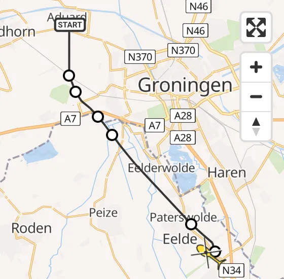 Vlucht Traumahelikopter PH-TTR van Aduard naar Groningen Airport Eelde op donderdag 17 oktober 2024 13:58