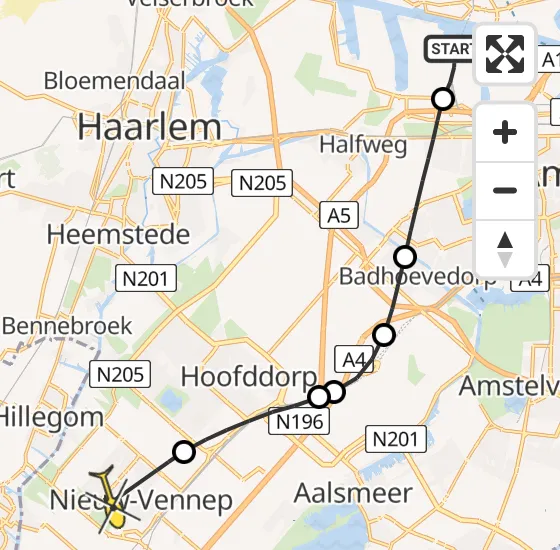 Vlucht Traumahelikopter PH-LLN van Amsterdam Heliport naar Nieuw-Vennep op donderdag 17 oktober 2024 16:11