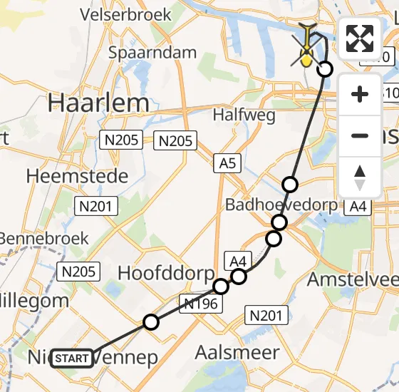 Vlucht Traumahelikopter PH-LLN van Nieuw-Vennep naar Amsterdam Heliport op donderdag 17 oktober 2024 16:31