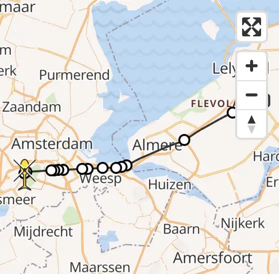 Vlucht Politiehelikopter PH-PXX van Lelystad Airport naar Schiphol op donderdag 17 oktober 2024 21:21