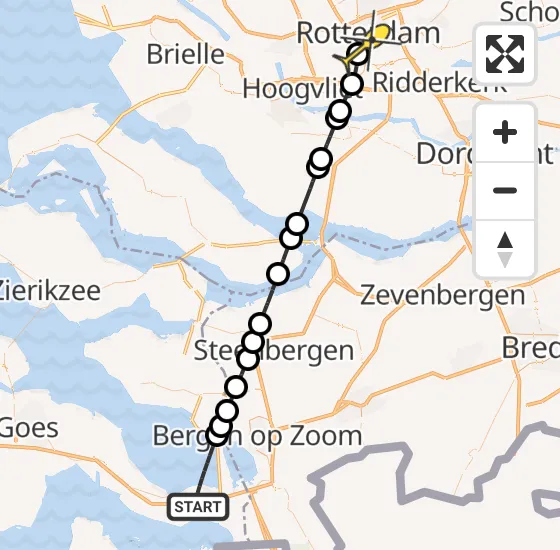 Vlucht Traumahelikopter PH-HVB van Rilland naar Erasmus MC op vrijdag 18 oktober 2024 14:00