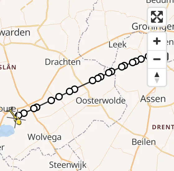 Vlucht Traumahelikopter PH-TTR van Groningen Airport Eelde naar Sintjohannesga op vrijdag 18 oktober 2024 14:19