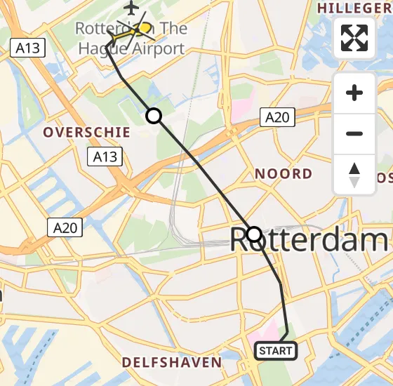 Vlucht Traumahelikopter PH-HVB van Erasmus MC naar Rotterdam The Hague Airport op vrijdag 18 oktober 2024 15:04