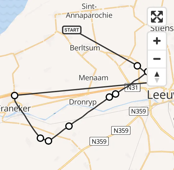 Vlucht Ambulancehelikopter PH-OOP van St.-Jacobiparochie naar Vliegbasis Leeuwarden op vrijdag 18 oktober 2024 15:05