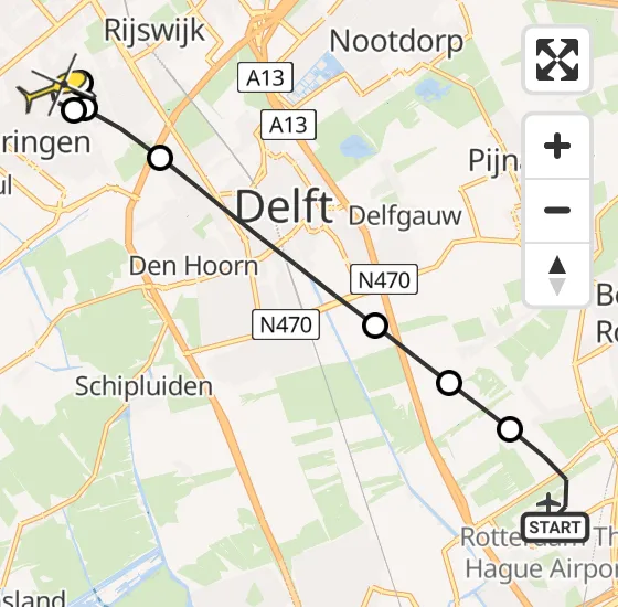 Vlucht Traumahelikopter PH-HVB van Rotterdam The Hague Airport naar Den Haag op vrijdag 18 oktober 2024 15:26