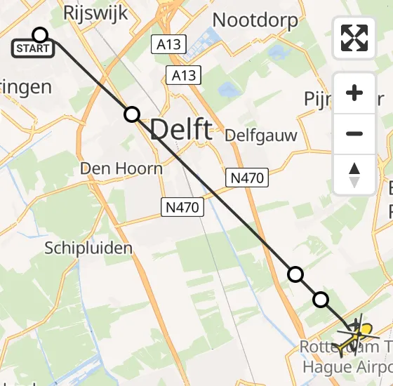 Vlucht Traumahelikopter PH-HVB van Den Haag naar Rotterdam The Hague Airport op vrijdag 18 oktober 2024 16:30