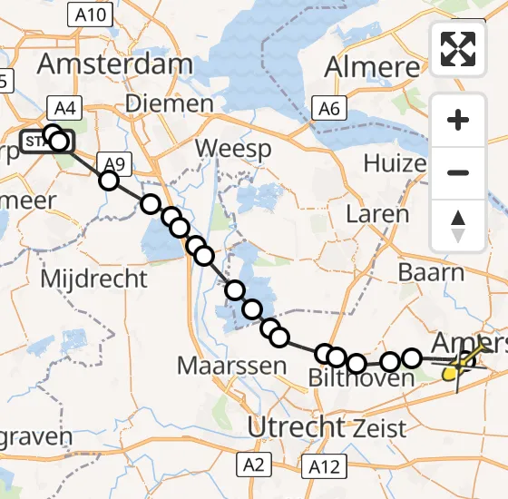 Vlucht Politiehelikopter PH-PXX van Schiphol naar Amersfoort op vrijdag 18 oktober 2024 19:10