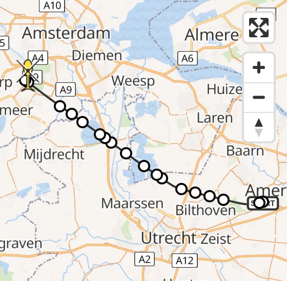 Vlucht Politiehelikopter PH-PXX van Amersfoort naar Schiphol op vrijdag 18 oktober 2024 19:51