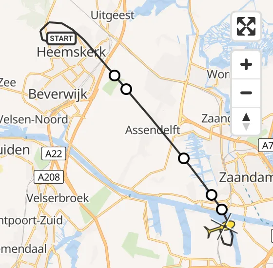 Vlucht Traumahelikopter PH-LLN van Heemskerk naar Amsterdam Heliport op vrijdag 18 oktober 2024 19:56