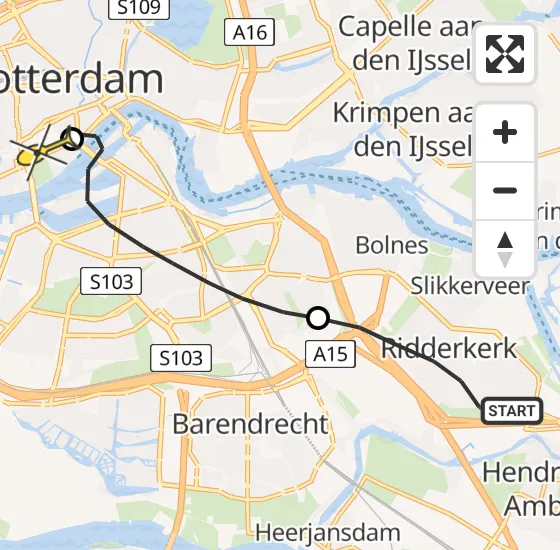 Vlucht Traumahelikopter PH-HVB van Ridderkerk naar Erasmus MC op zaterdag 19 oktober 2024 6:28