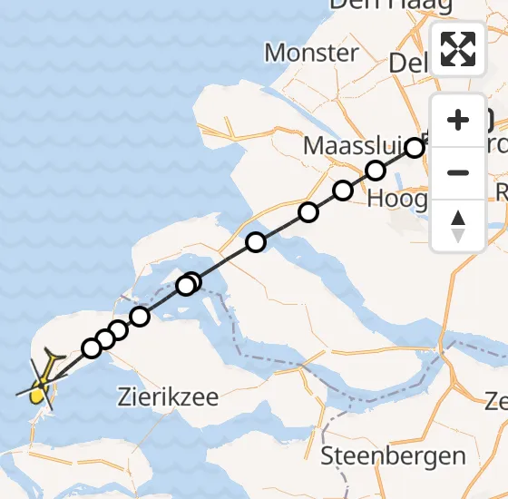 Vlucht Traumahelikopter PH-HVB van Rotterdam The Hague Airport naar Burgh-Haamstede op zaterdag 19 oktober 2024 12:47