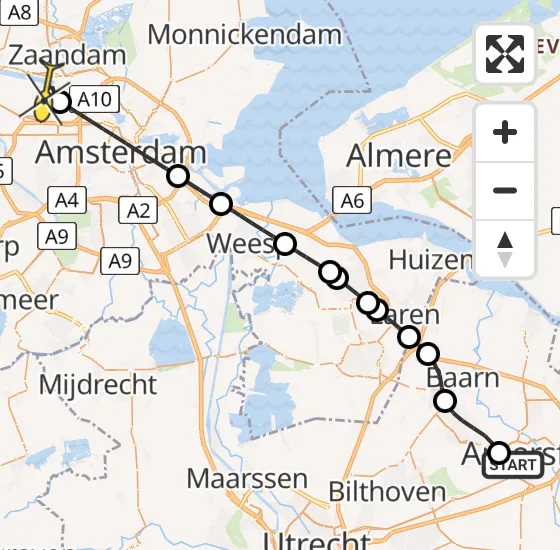 Vlucht Traumahelikopter PH-LLN van Amersfoort naar Amsterdam Heliport op zaterdag 19 oktober 2024 13:41