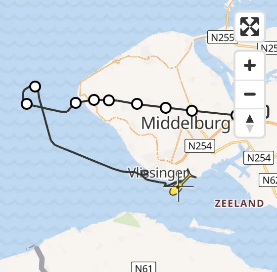 Vlucht Kustwachthelikopter PH-NCG van Vliegveld Midden-Zeeland naar Vlissingen op zaterdag 19 oktober 2024 14:07