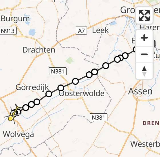 Vlucht Traumahelikopter PH-TTR van Groningen Airport Eelde naar Oudeschoot op zaterdag 19 oktober 2024 16:08